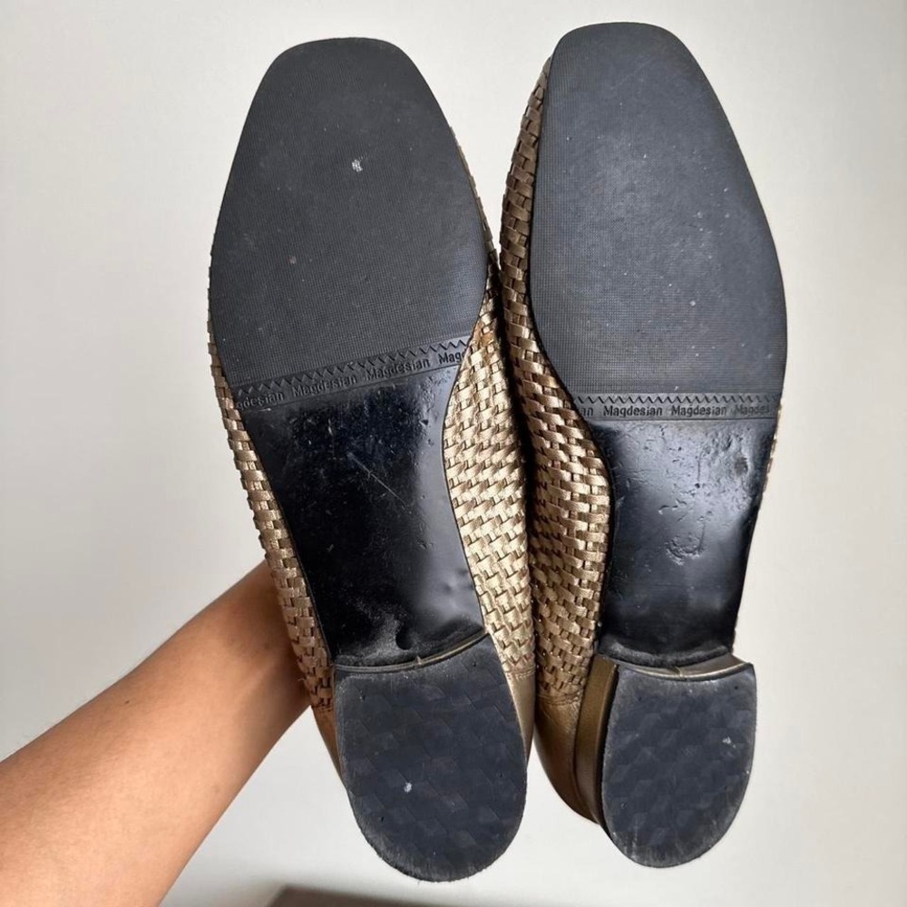 Vintage Gold Woven Leather Loafer Size 10 Wide basket braided tassel - Picture 6 of 8